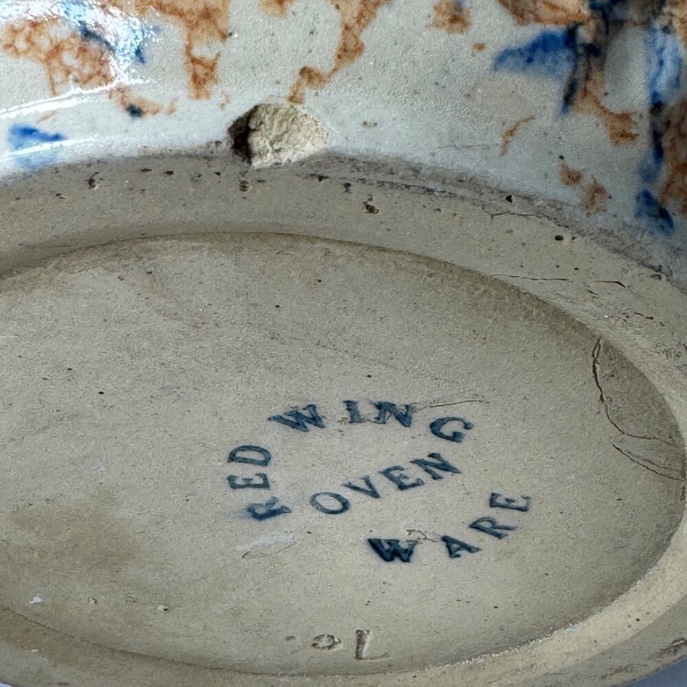 Red Wing Spongeware Crock Bowl 7” Decorative Ribbed Stoneware Speckled Vtg B - Picture 10 of 12